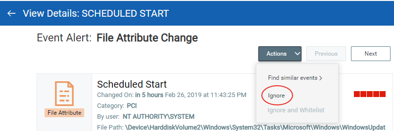 Ignore option in Quick Actions menu on the Event Details page.