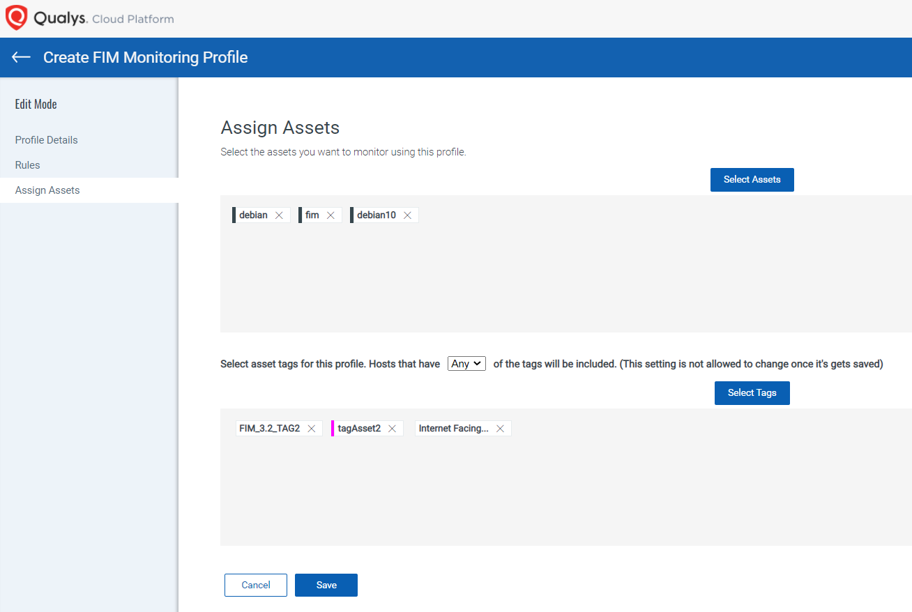 Select tags for assets