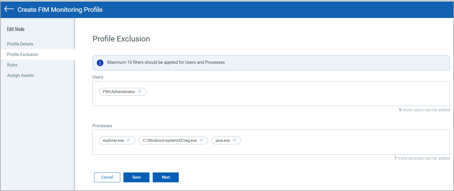 Image of the Profile Exclusion page