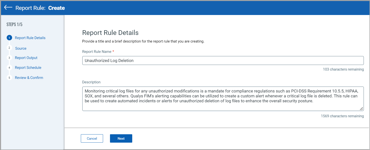 Image of the Report Rule page