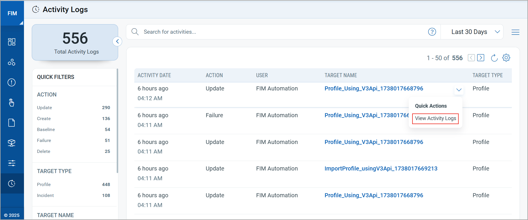 view activity logs.