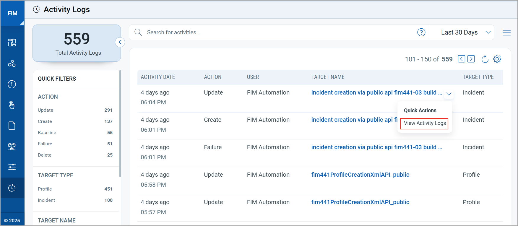 view activity logs.