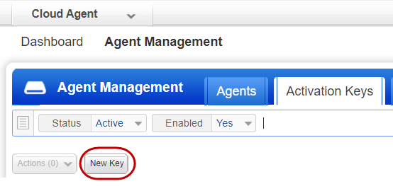 New key option under Activation Keys in Cloud Agent.