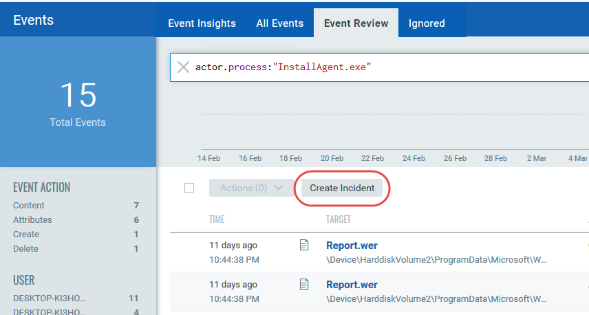 Create Incident in Event Review.