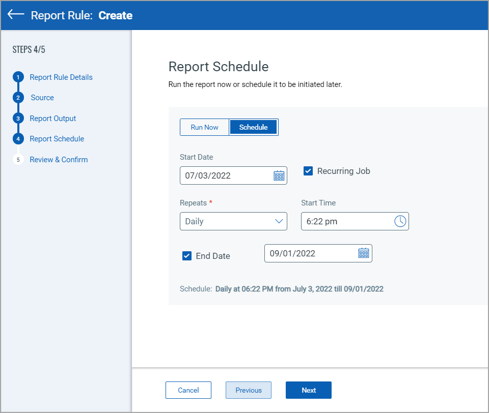 Image of the Report Schedule page