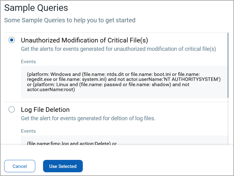 Sample Queries window