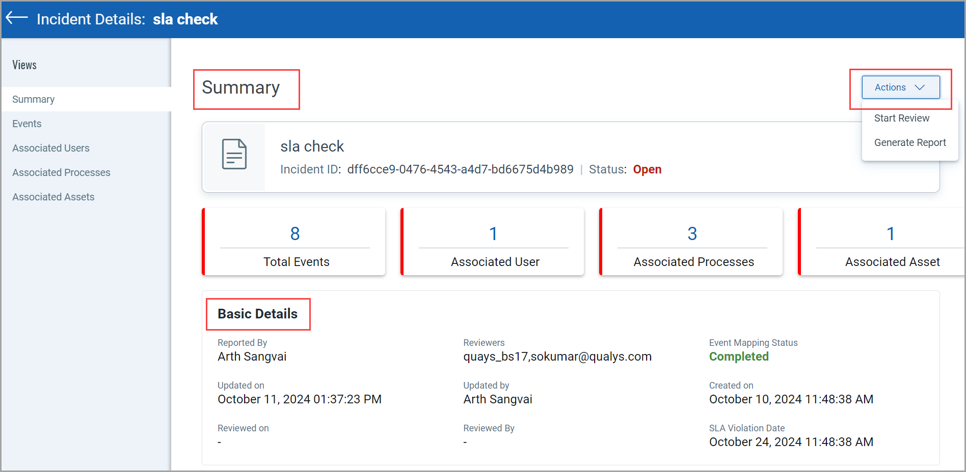 view incident details page.