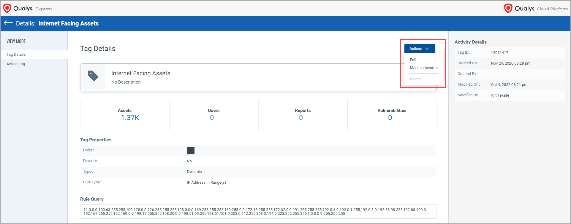 Tag details page from where you can edit tags.