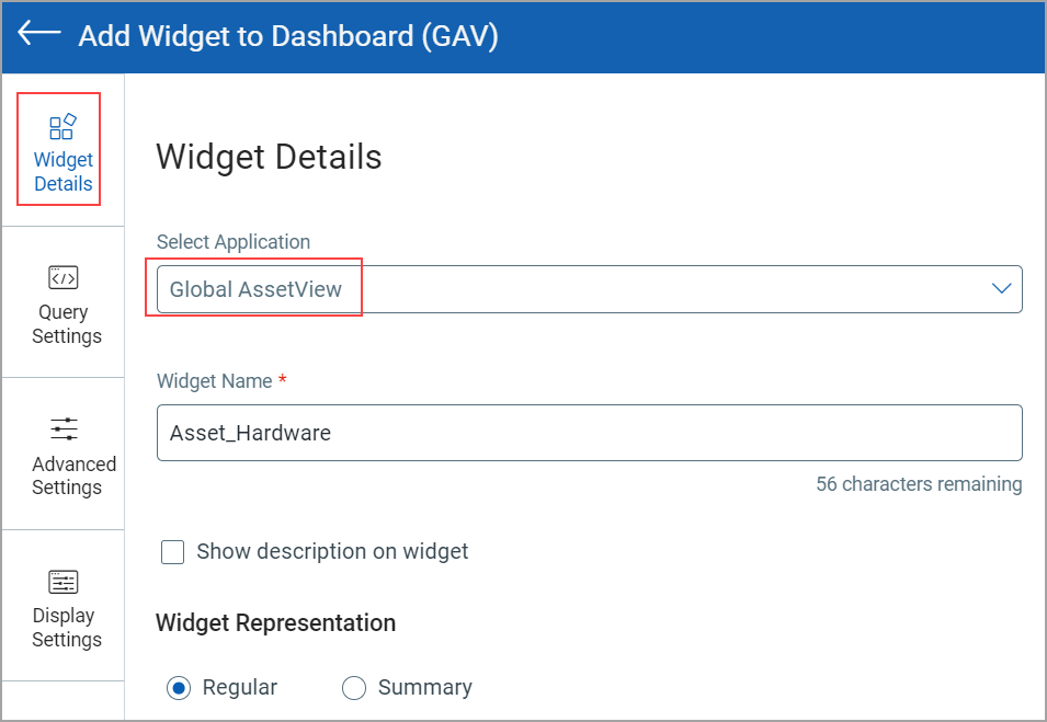 GAV Widget Details.