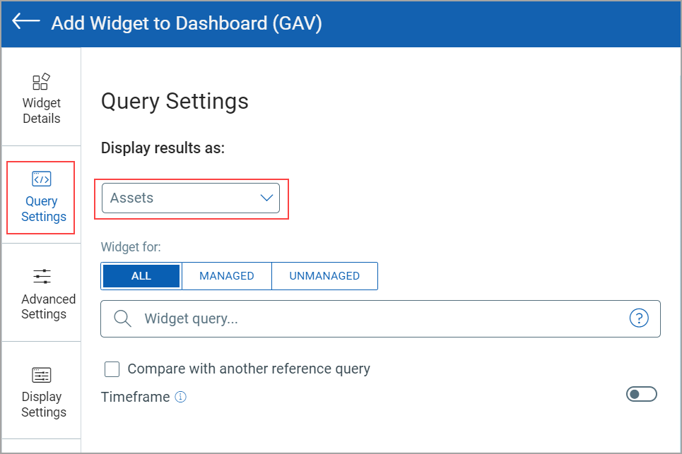GAV Query Settings.