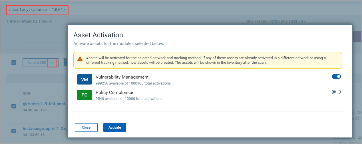Multiple asset activation - Inventory Source GCP.