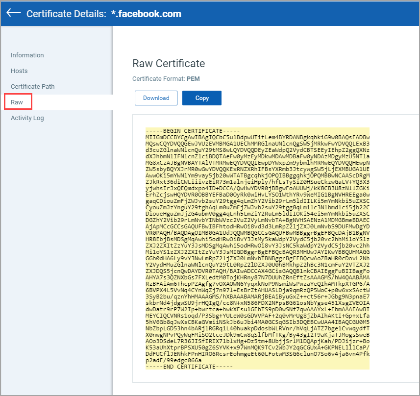 Certificate Details - Raw tab.