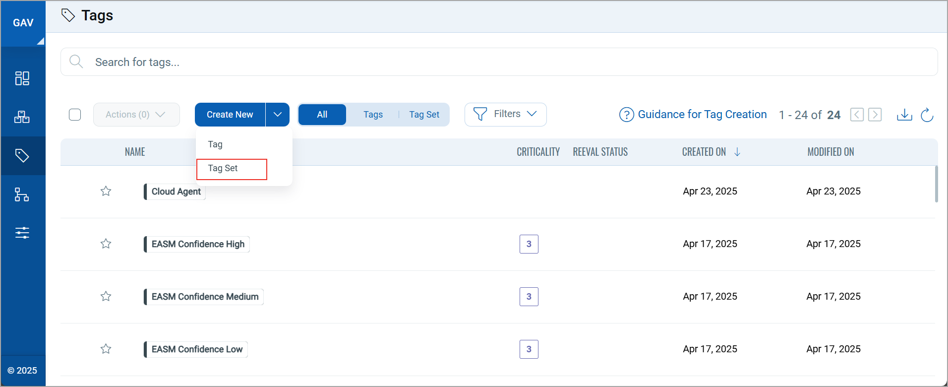 Create Tag Set.