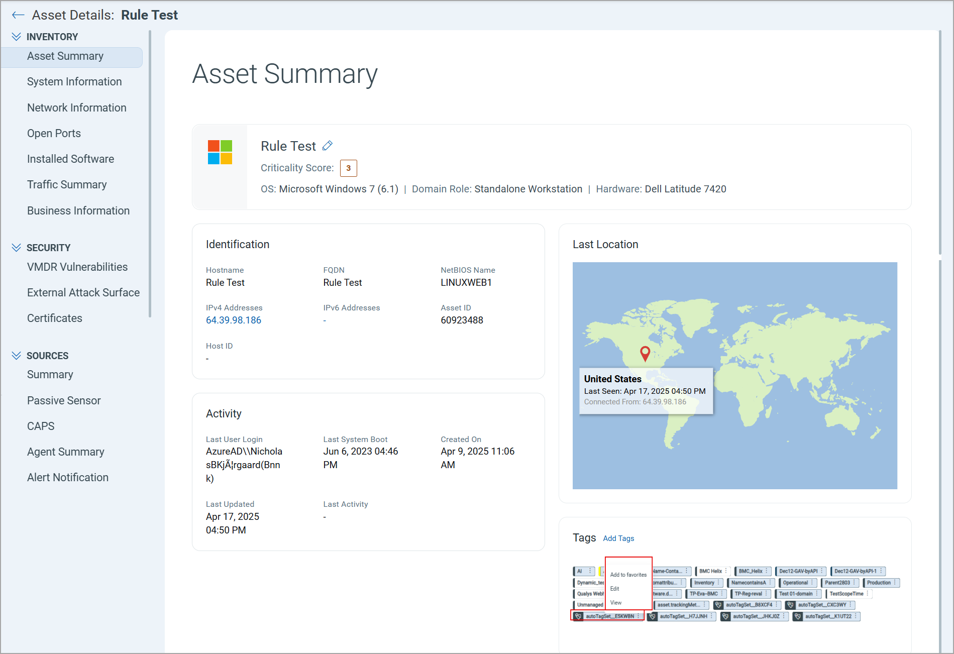 view tag sets from asset details page.