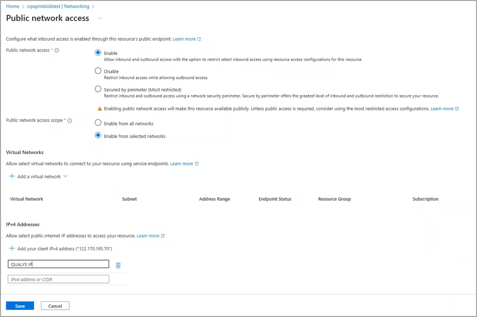 Firewall and virtual networks settings