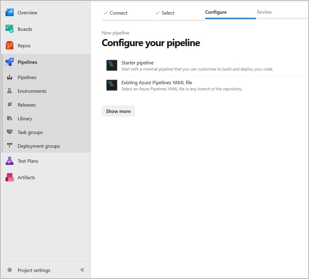 Select Starter Pipeline.