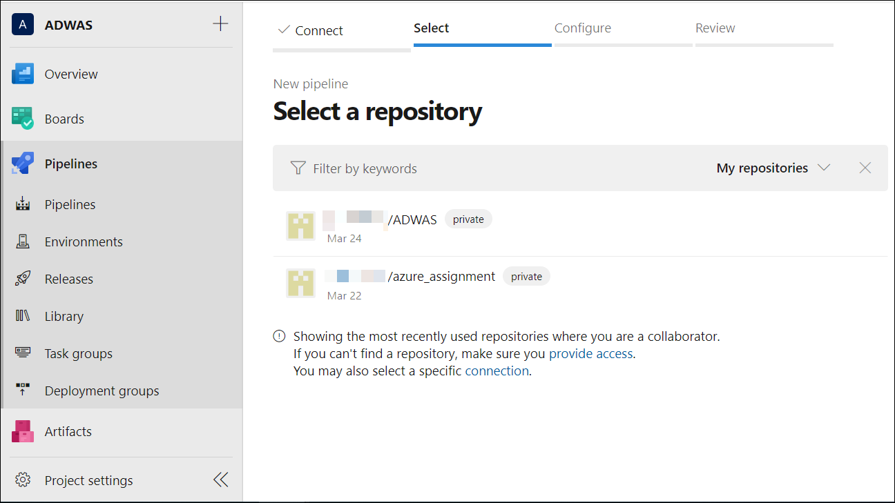 Select a repository from an existing list.