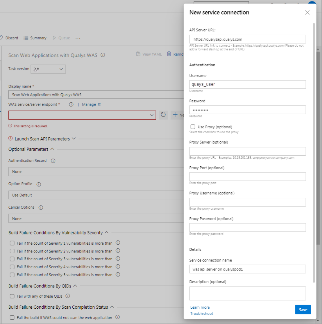 Go to the WAS service/server endpoint field and click New. 
