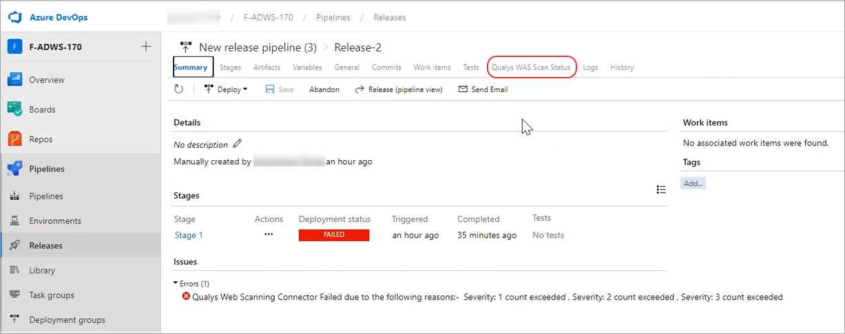 Select Qualys WAS Scan Status on the right pane to view the report.