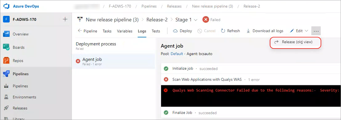 Click the ellipsis (…) and select the Release (old view) option.