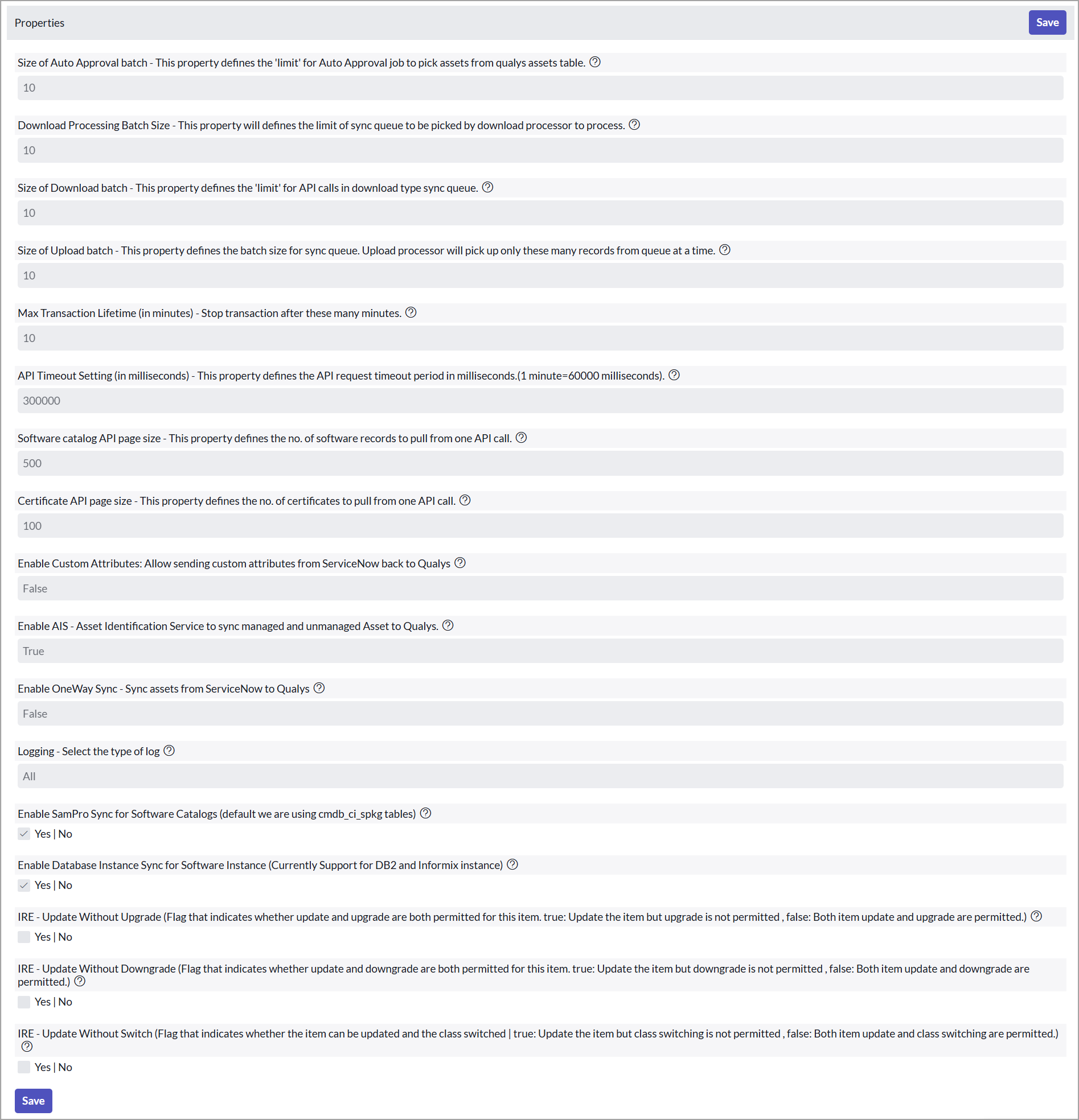 Update properties.