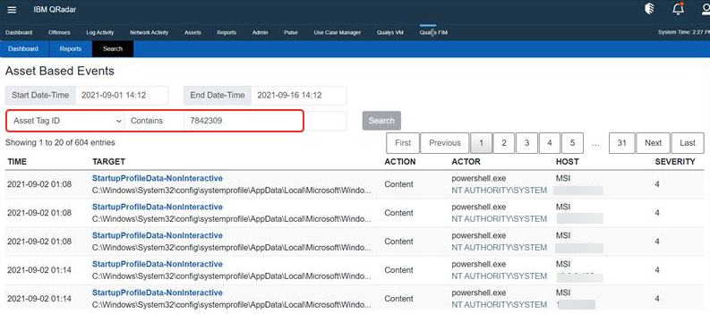 Asset tag-based Events Search