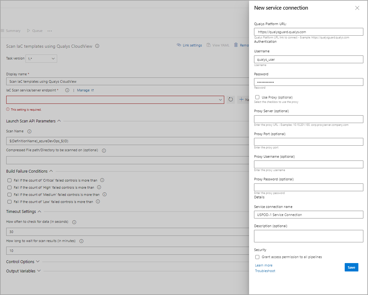 Configure new service connection