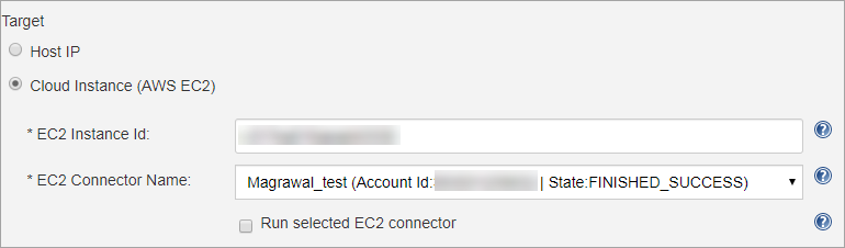 Enter AWS EC2 Cloud Instance information to scan. 