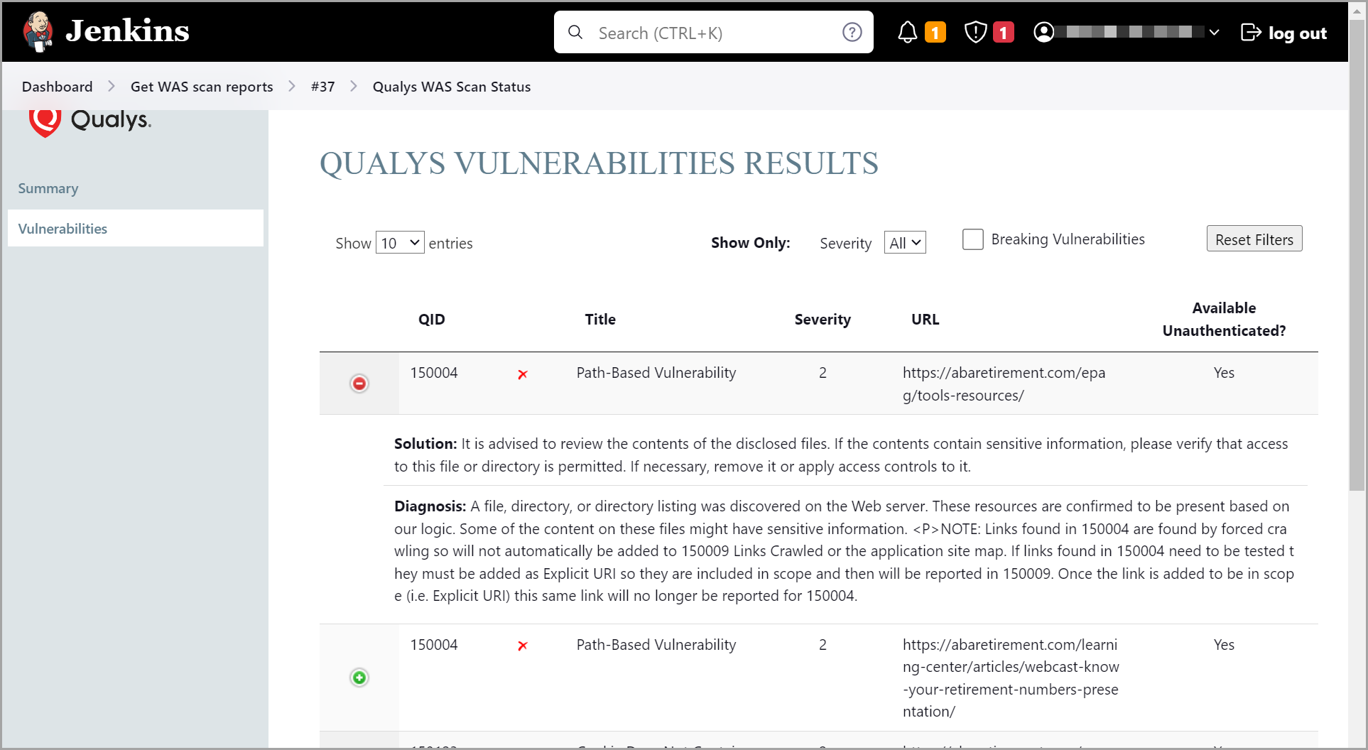 View the Vulnerabilities tab.