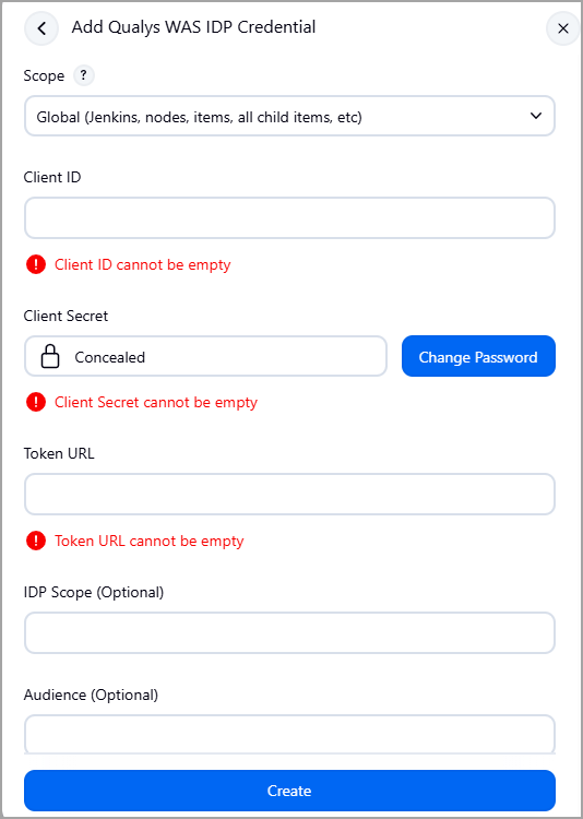 Qualys WAS IDP Credential form