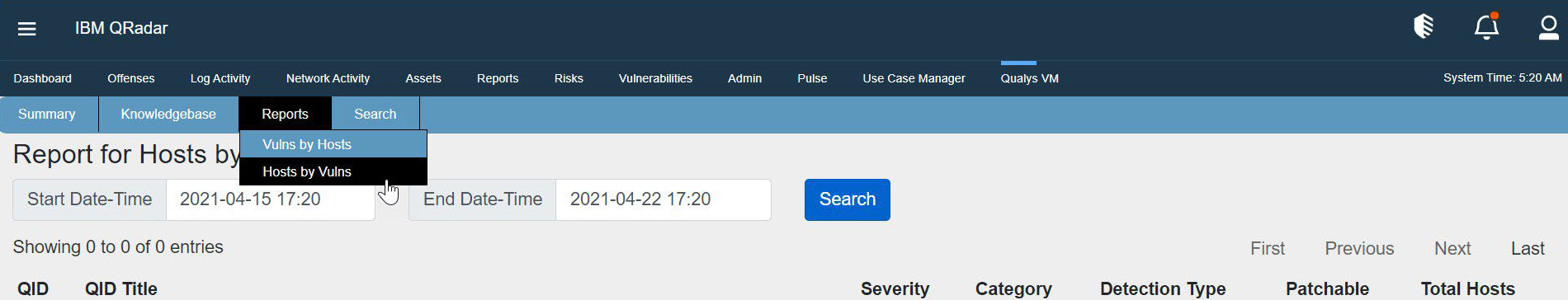 Reports - Hosts by Vulns  