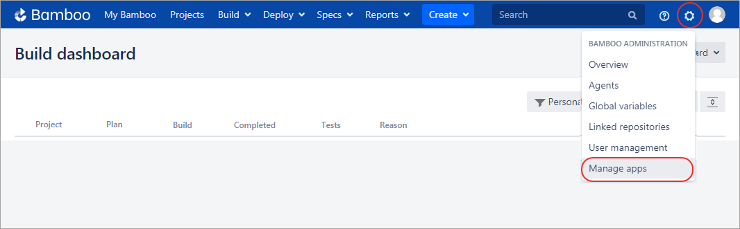 Manage Application menu