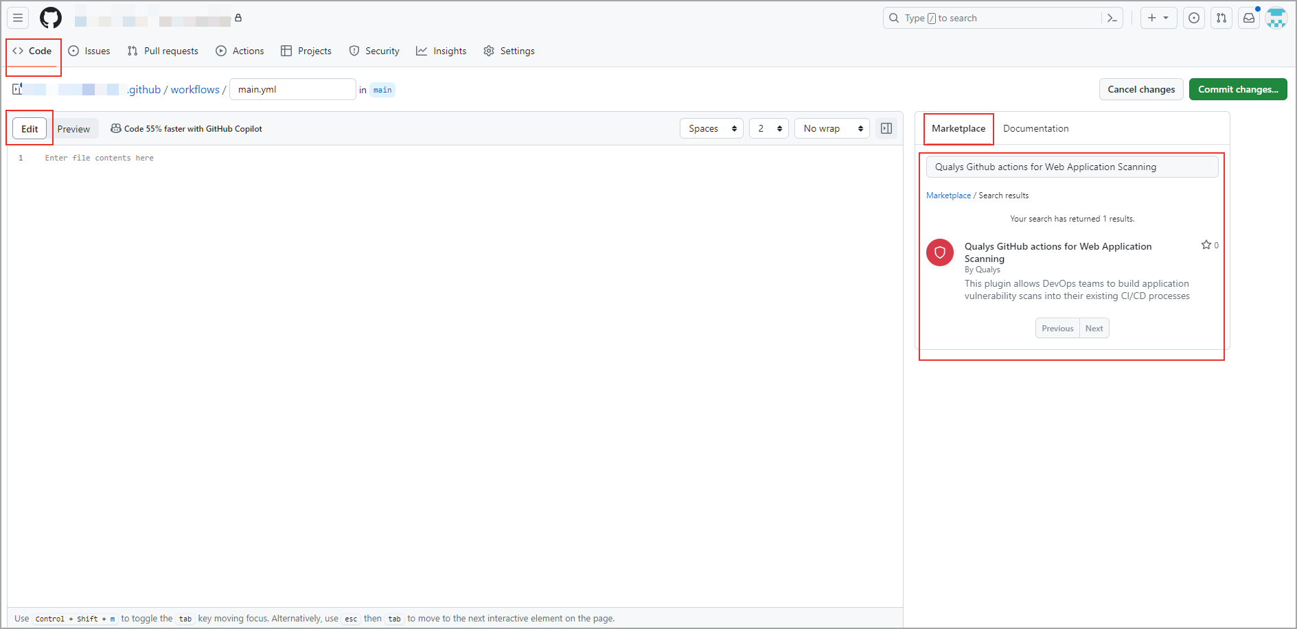 Screenshot showing  the action steps of the Qualys WAS Action.