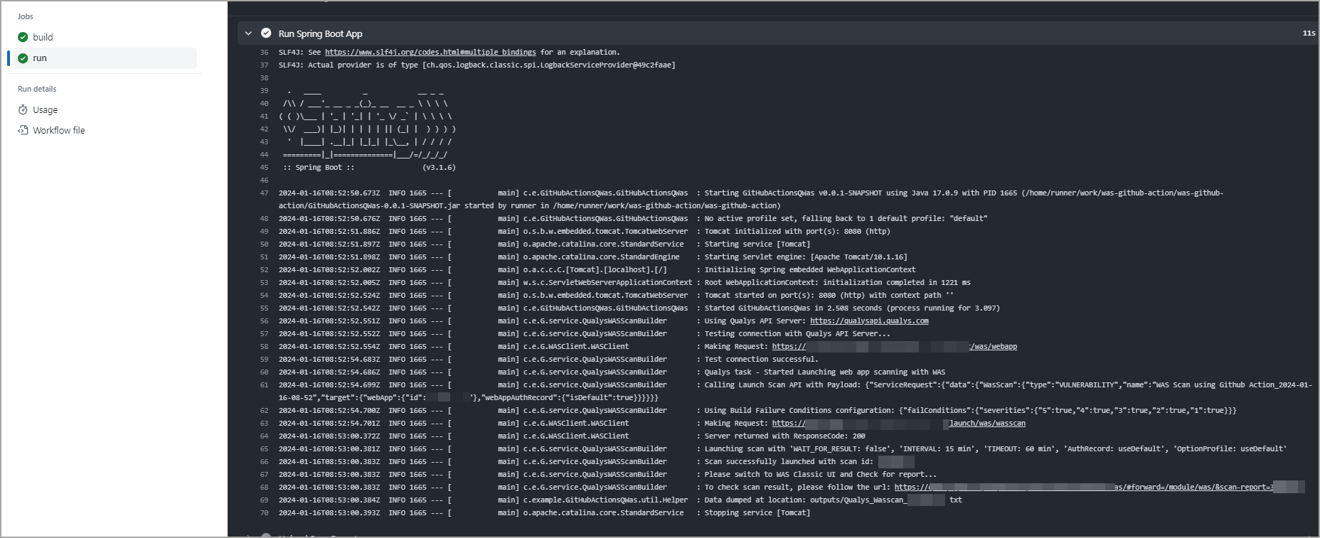 Image shows scan logs when WAIT_FOR_RESULT is false.