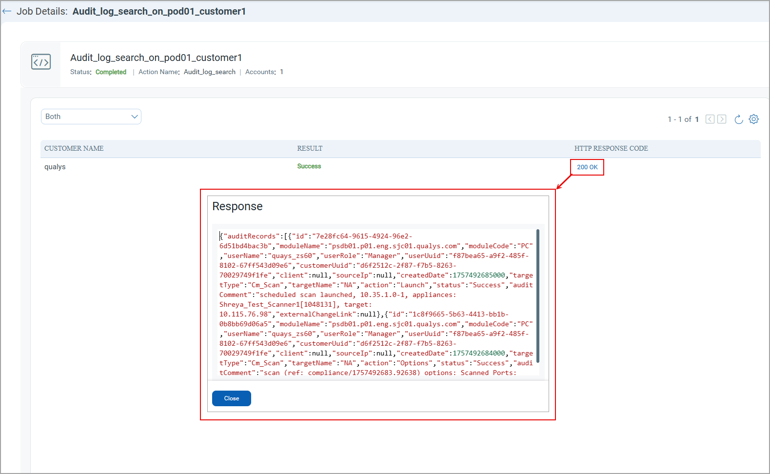 bulk action job result view