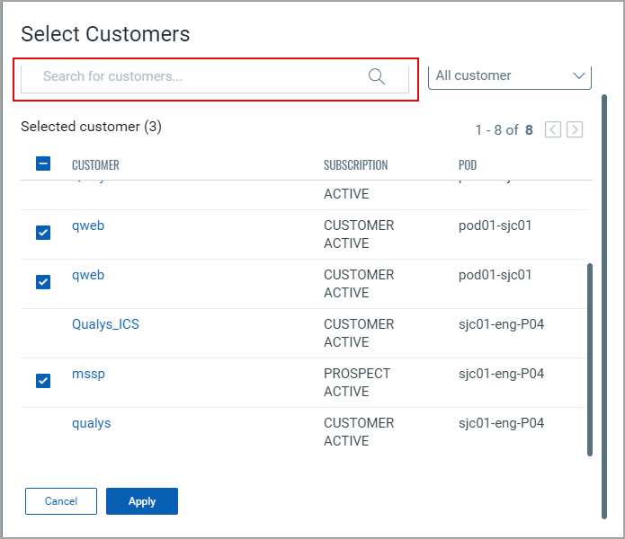 Select customers for bulk action job