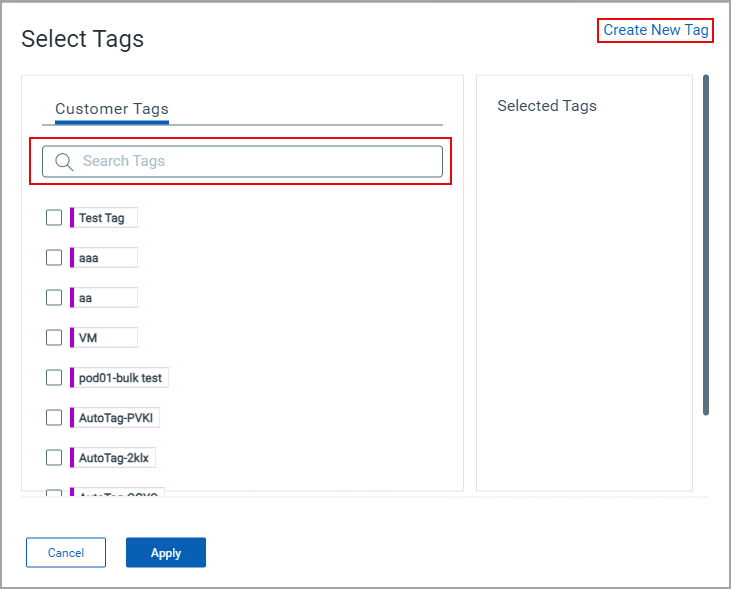 Select tags for bulk action job