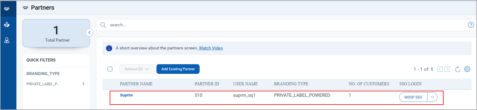 Existing partner added.