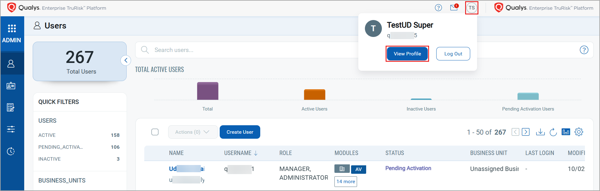 View profile details banner in Administration application.