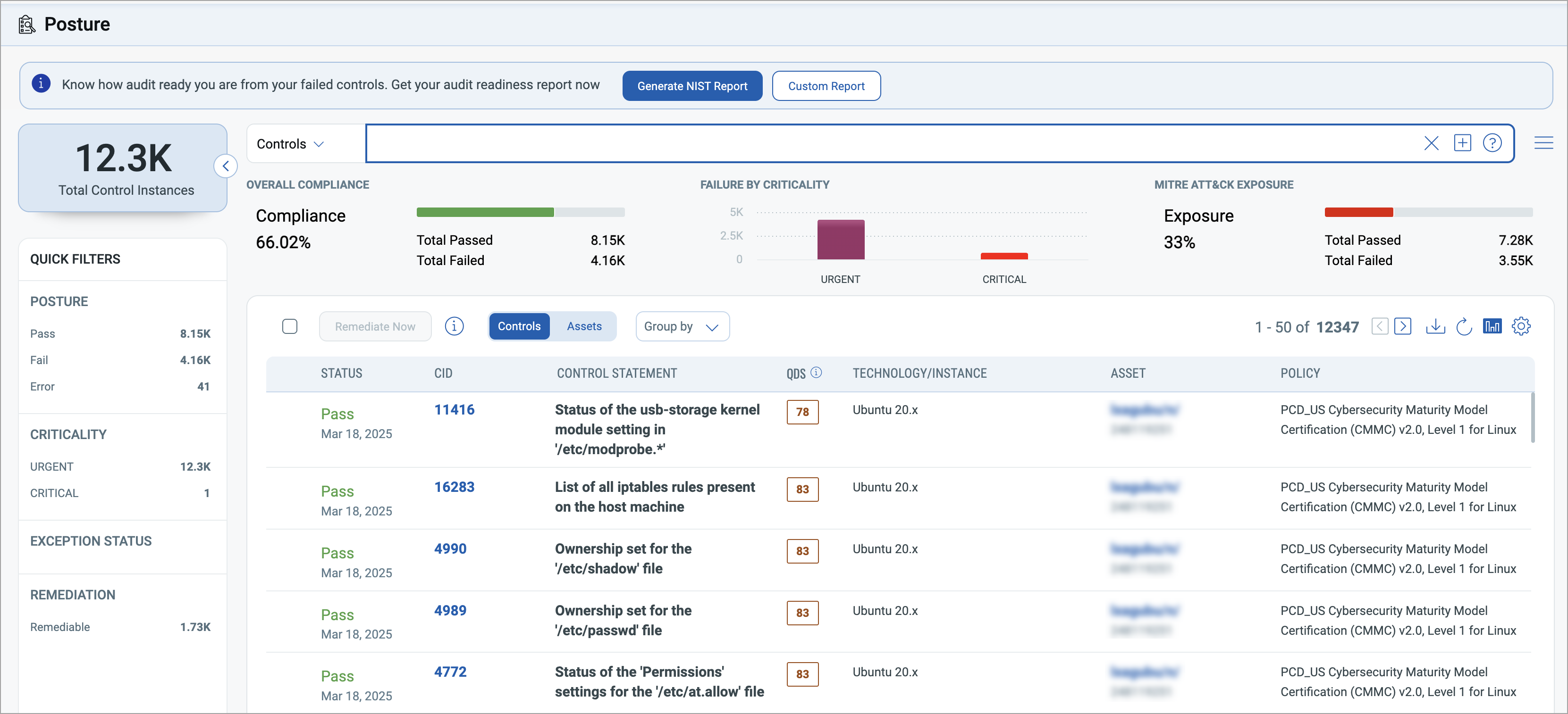 Remediate icon and filter selected.
