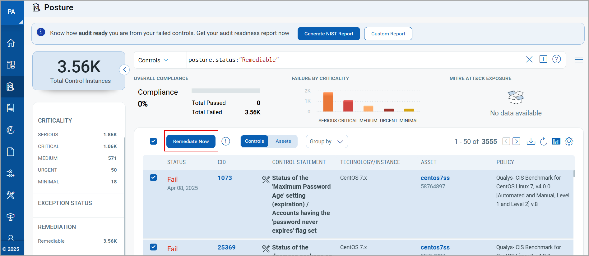 Remediate now selected.
