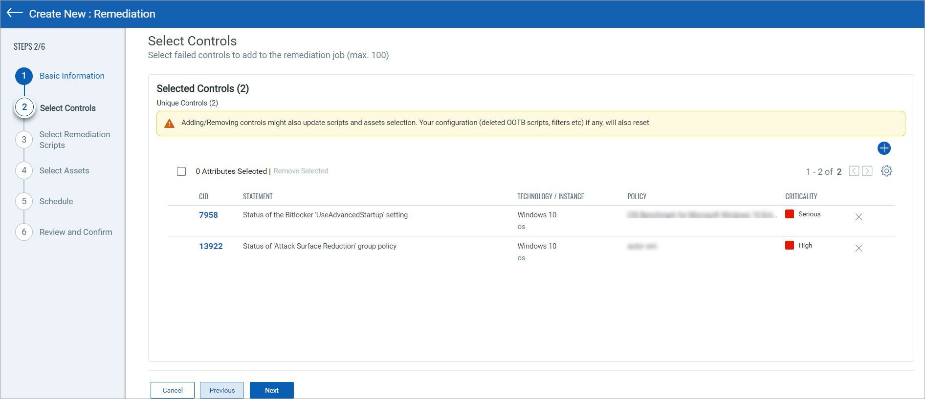 Review selected control and technologies. Select Controls.