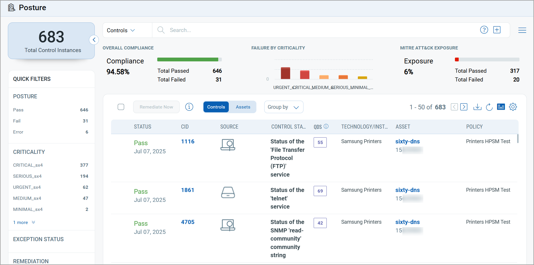 Assets view of the Posture tab