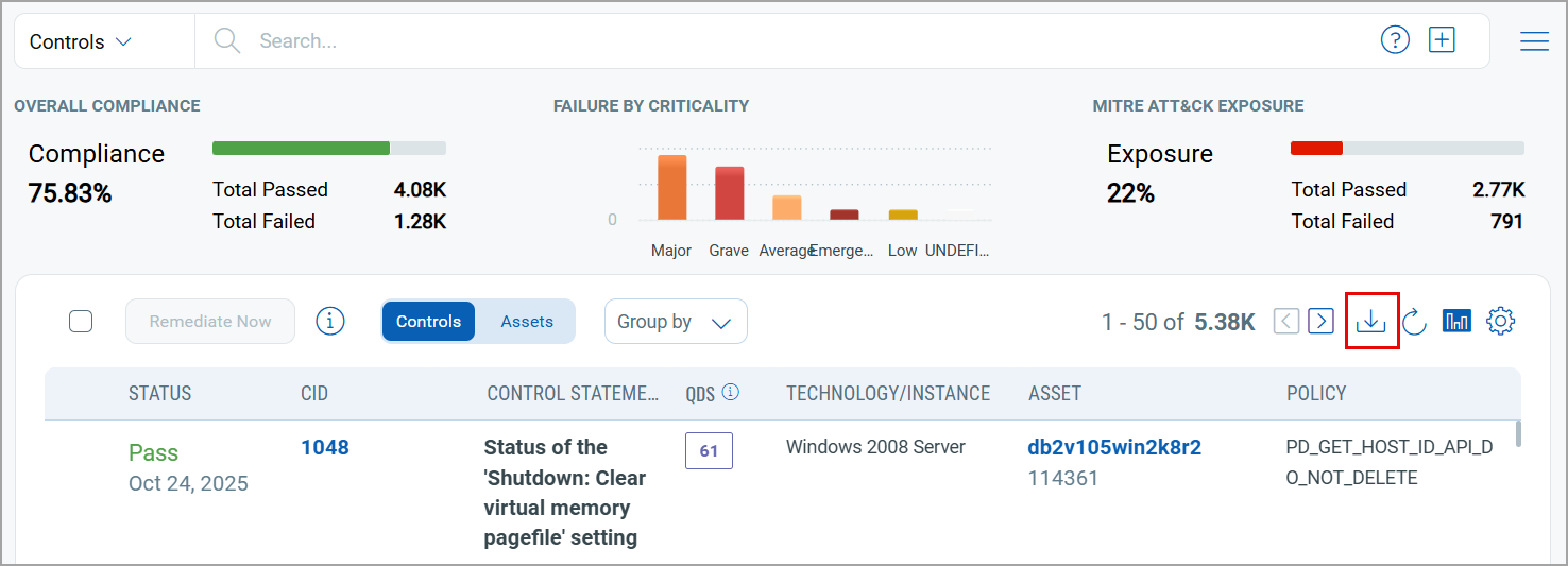 Download icon displayed in the Controls tab.