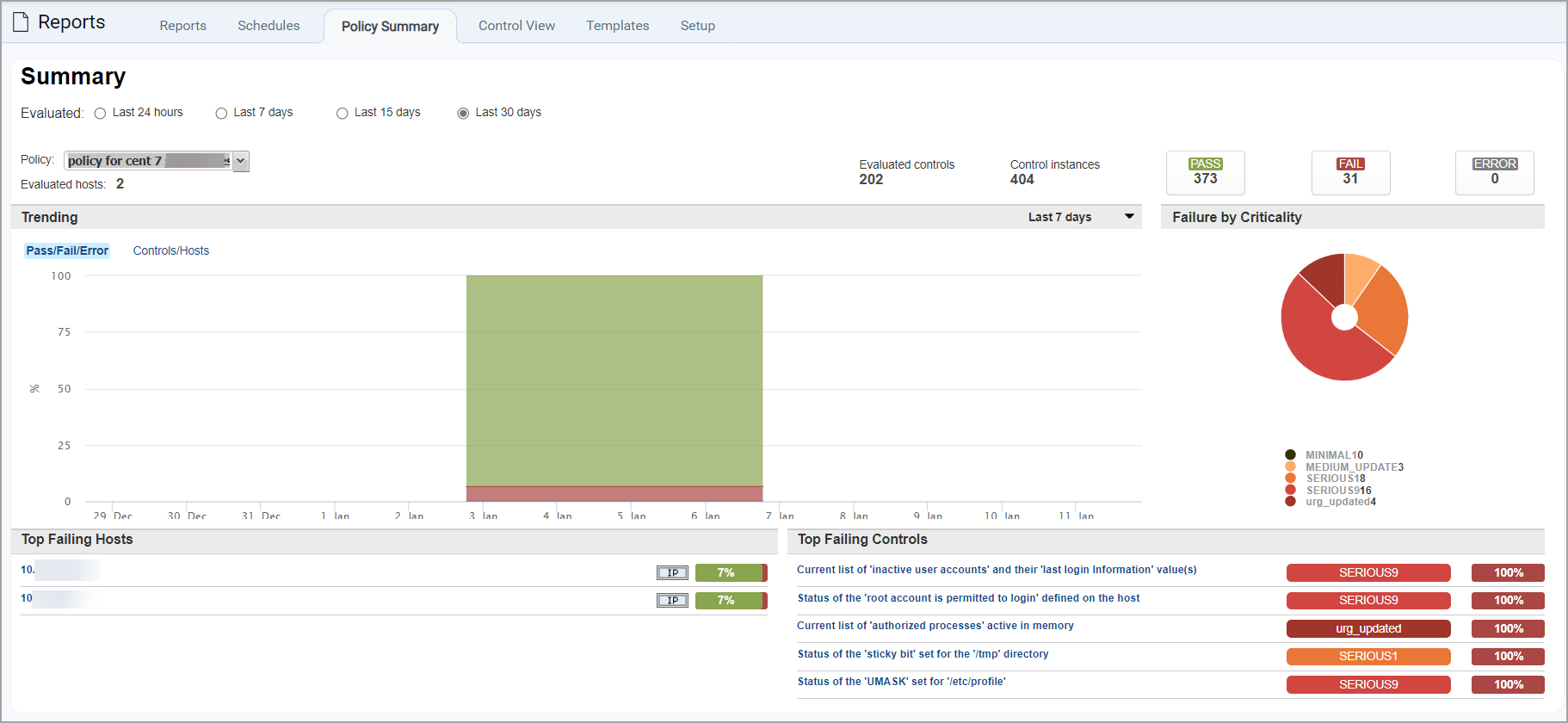 Policy Summary tab