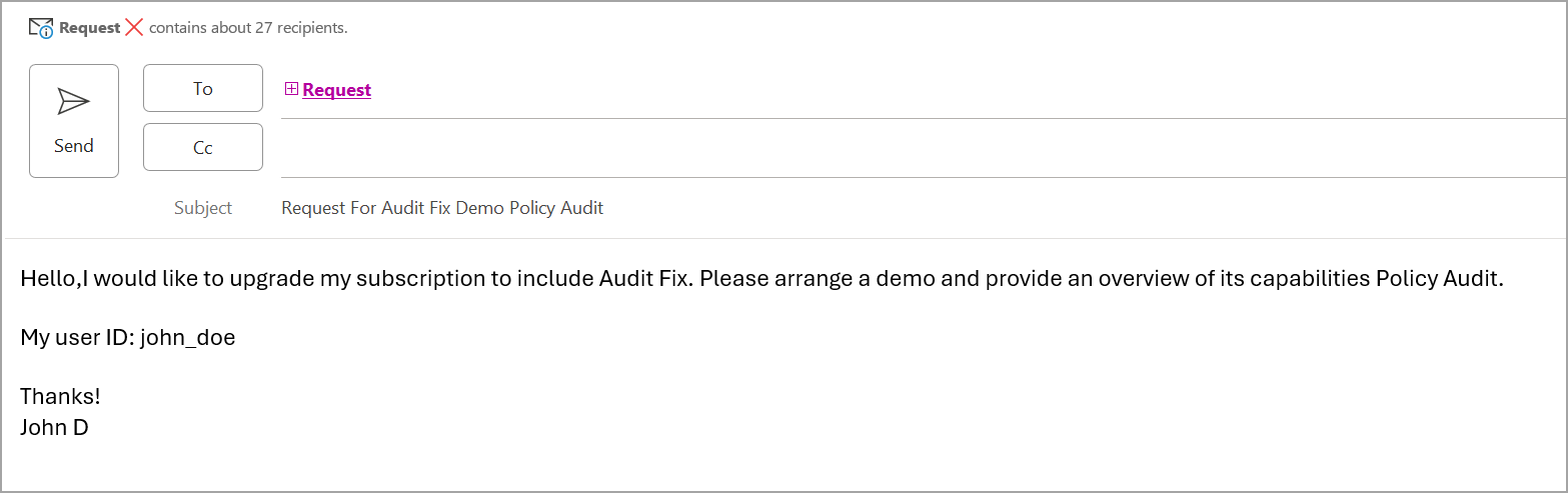 Email template for upgrading to Audit Fix.
