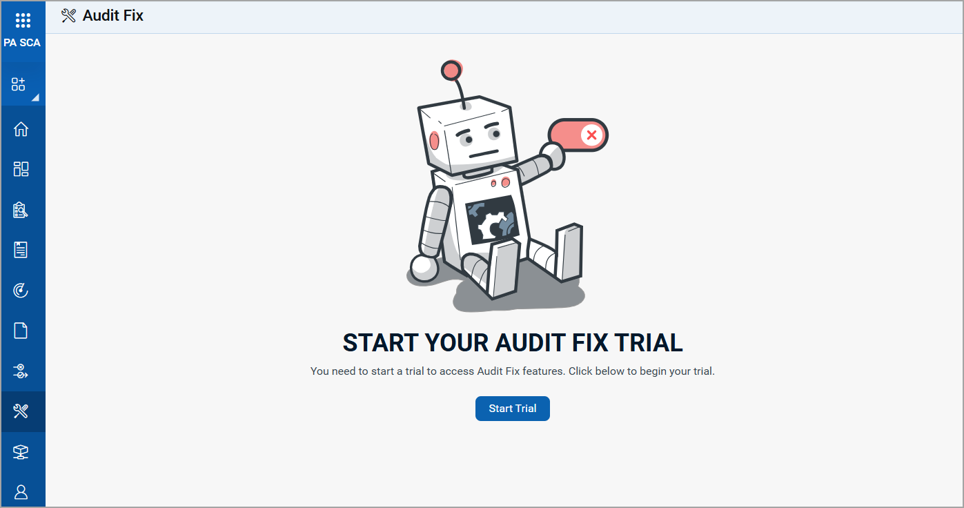 Audit fix tab displaying start trial.
