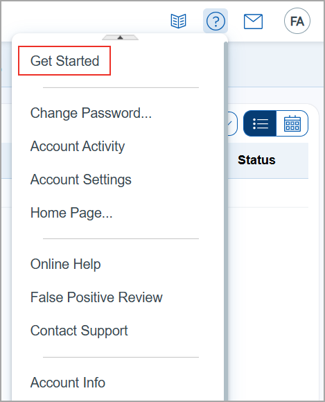 Get Started option on Help menu