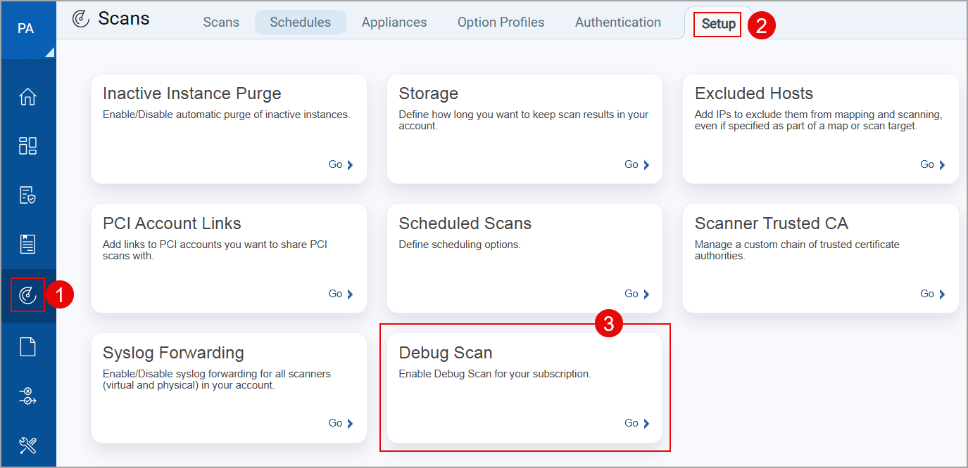 launching debug scan from the UI setup.
