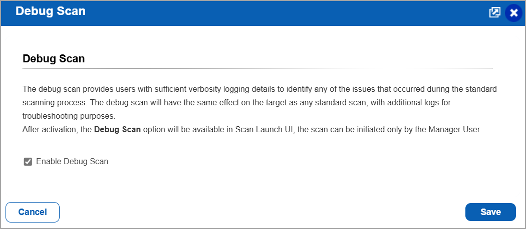 Enabling the debug scan.